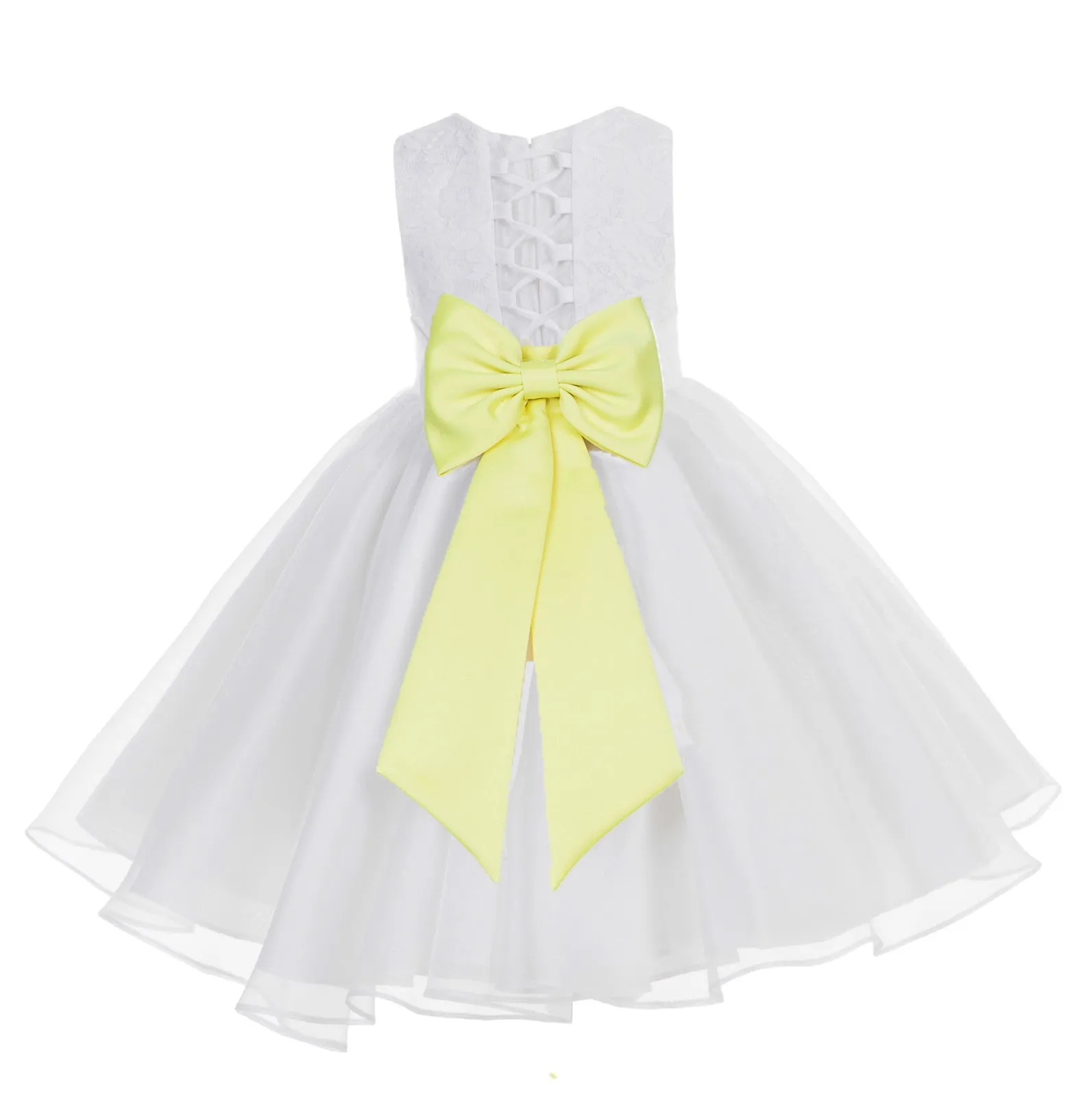 White Lace Organza Flower Girl Dress Elegant Formal Junior Beauty Pageant Communion Baptism 186T(3)