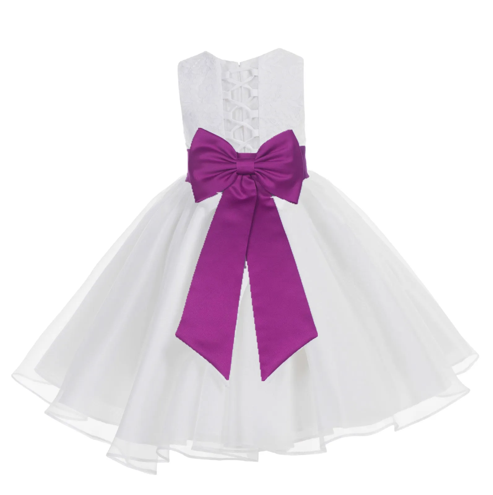 White Lace Organza Flower Girl Dress Elegant Formal Junior Beauty Pageant Communion Baptism 186T(3)