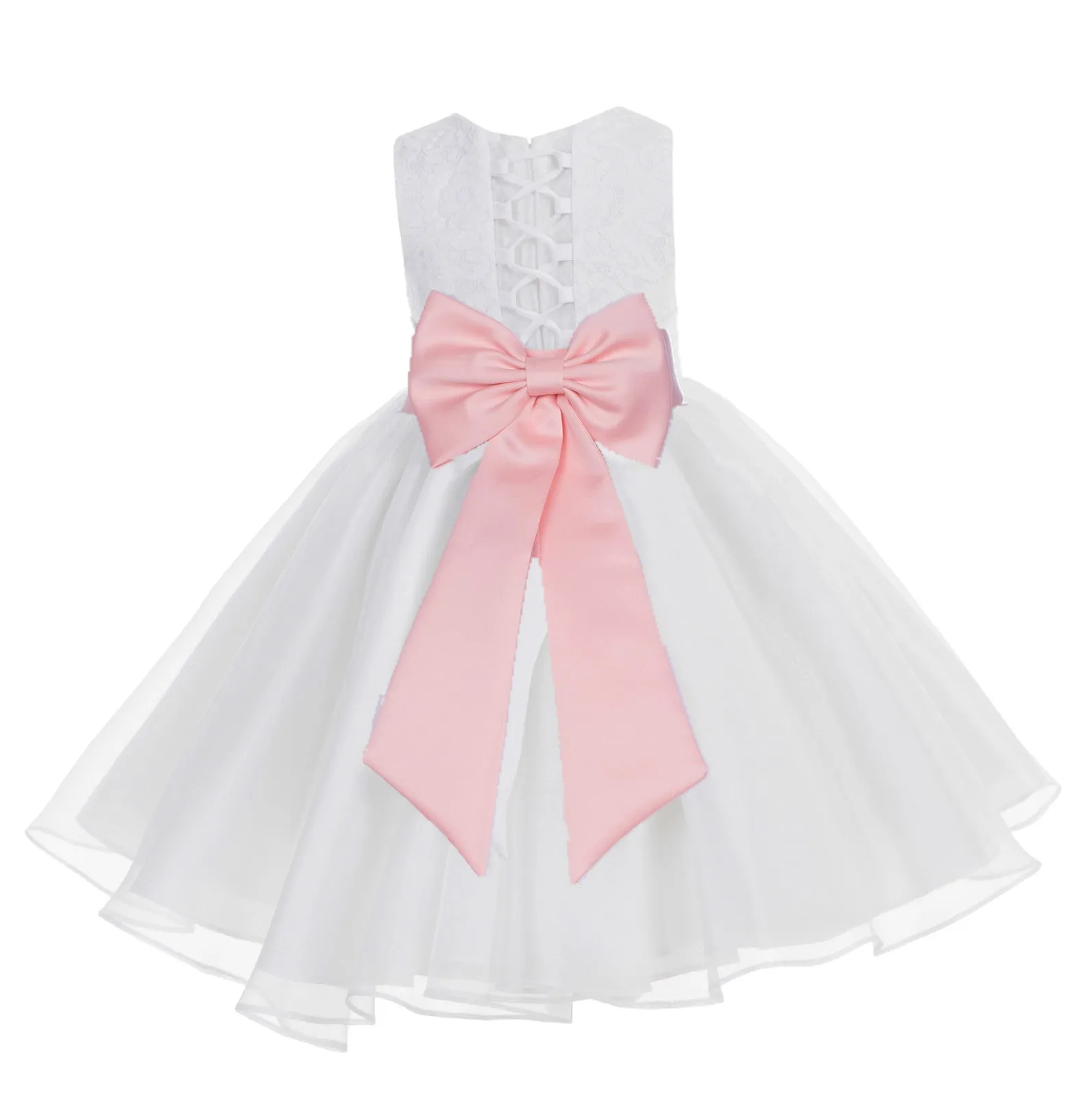 White Lace Organza Flower Girl Dress Elegant Formal Junior Beauty Pageant Communion Baptism 186T(3)