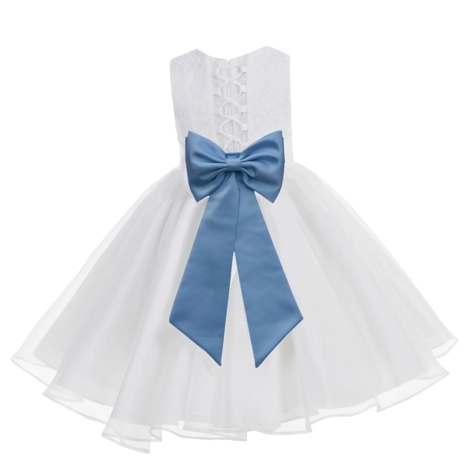 White Lace Organza Flower Girl Dress Elegant Formal Junior Beauty Pageant Communion Baptism 186T(3)