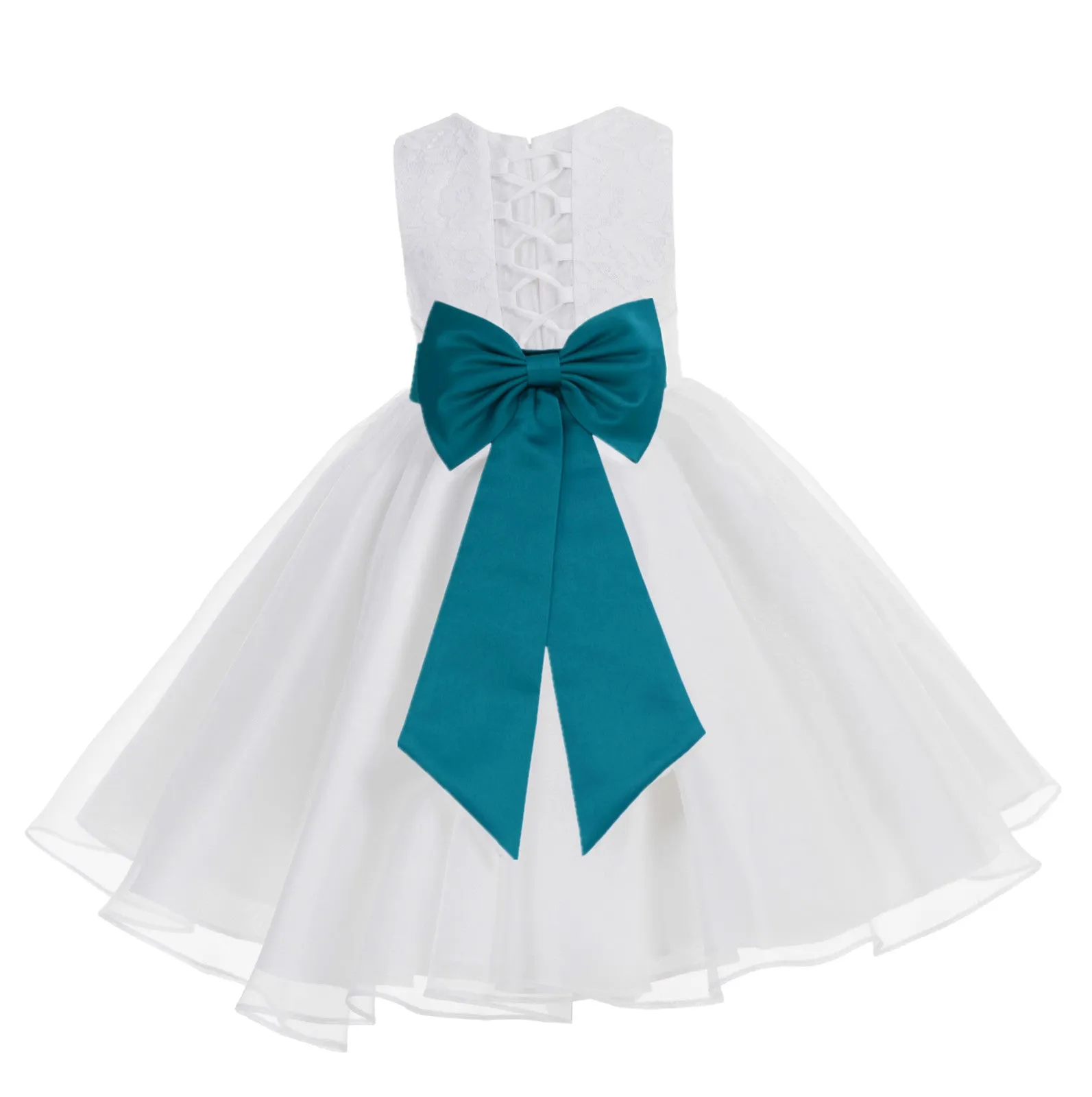 White Lace Organza Flower Girl Dress Elegant Formal Junior Beauty Pageant Communion Baptism 186T(3)