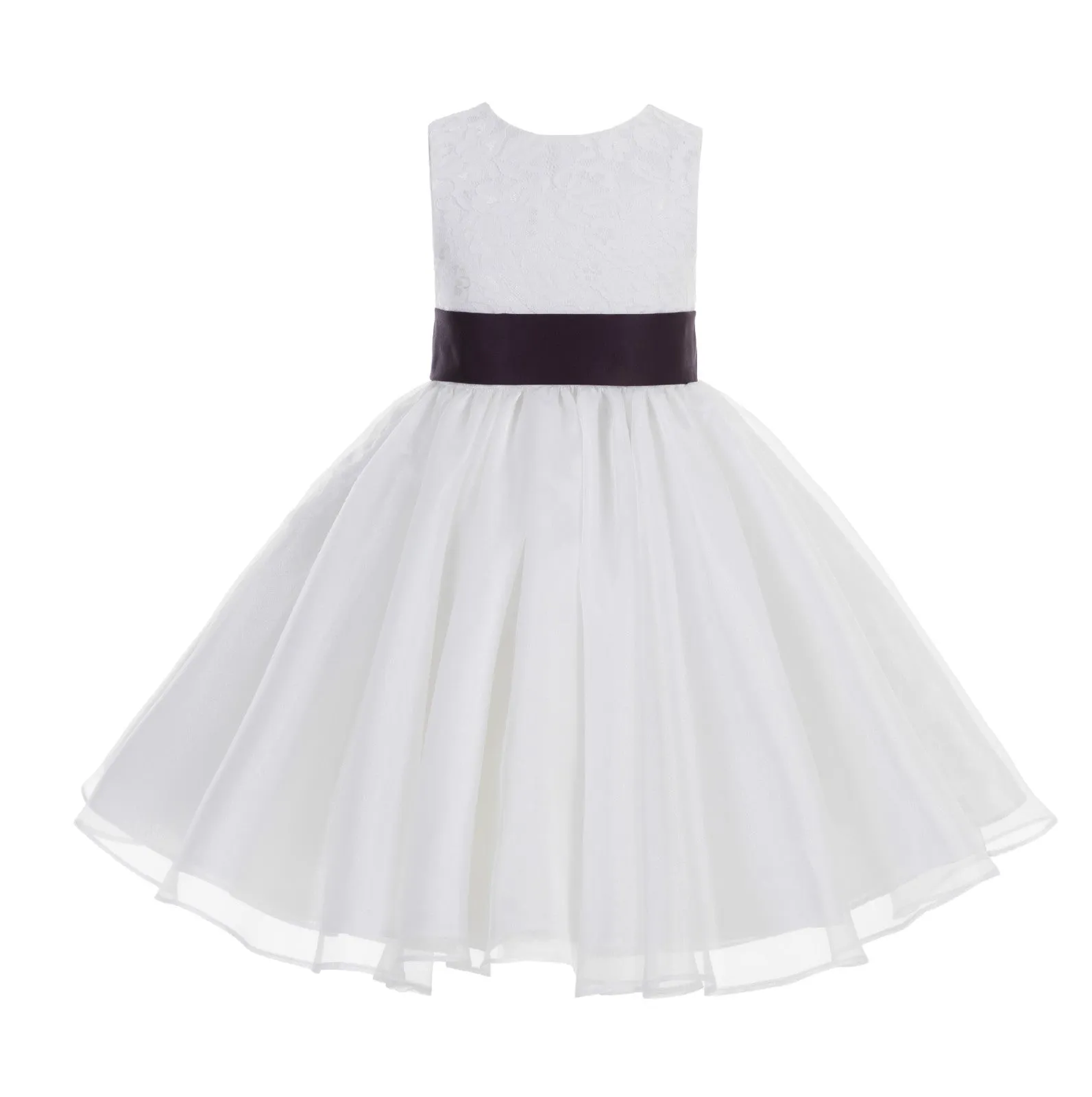 White Lace Organza Flower Girl Dress Elegant Formal Junior Beauty Pageant Communion Baptism 186T(3)