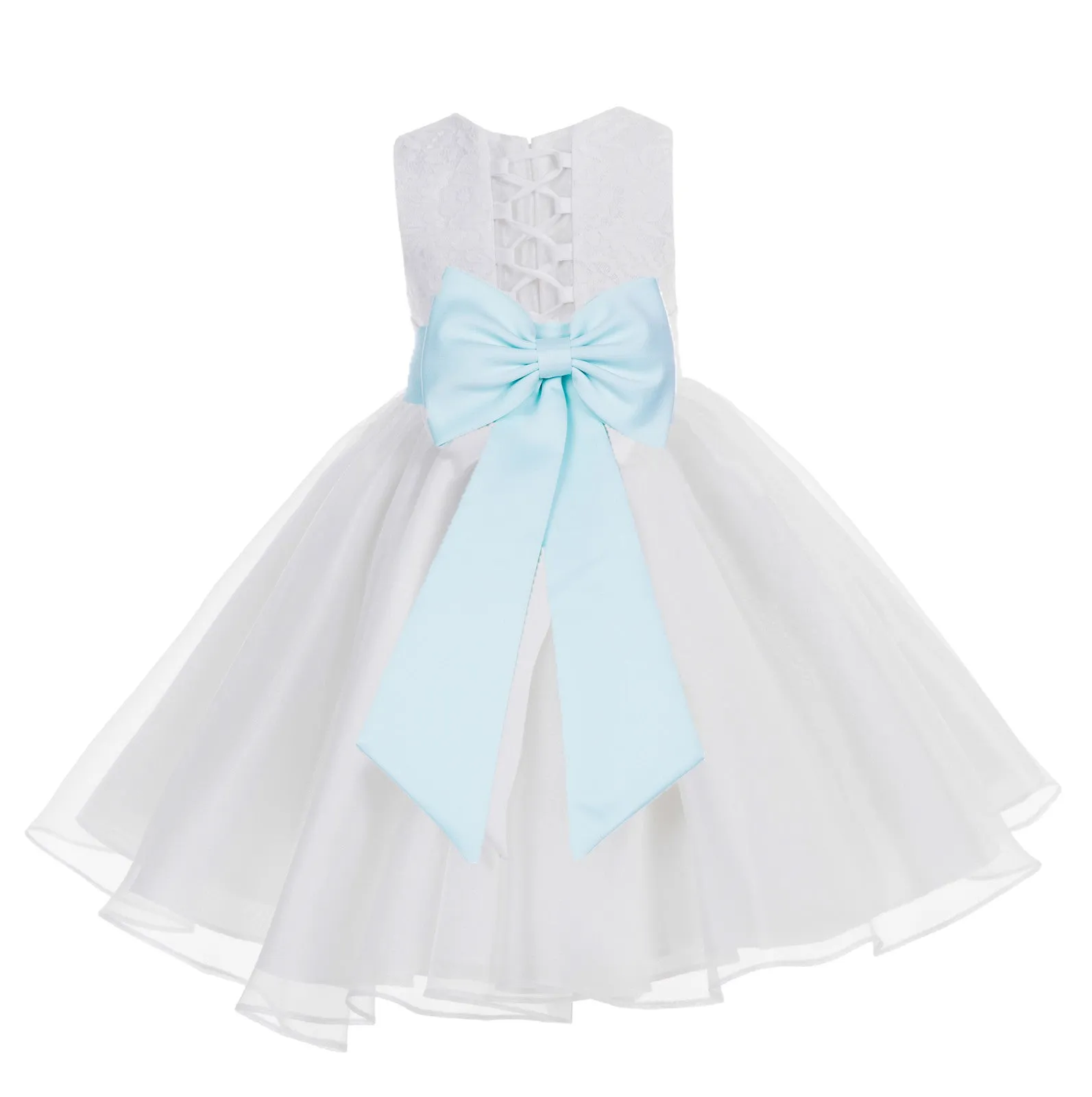White Lace Organza Flower Girl Dress Elegant Formal Junior Beauty Pageant Communion Baptism 186T(3)