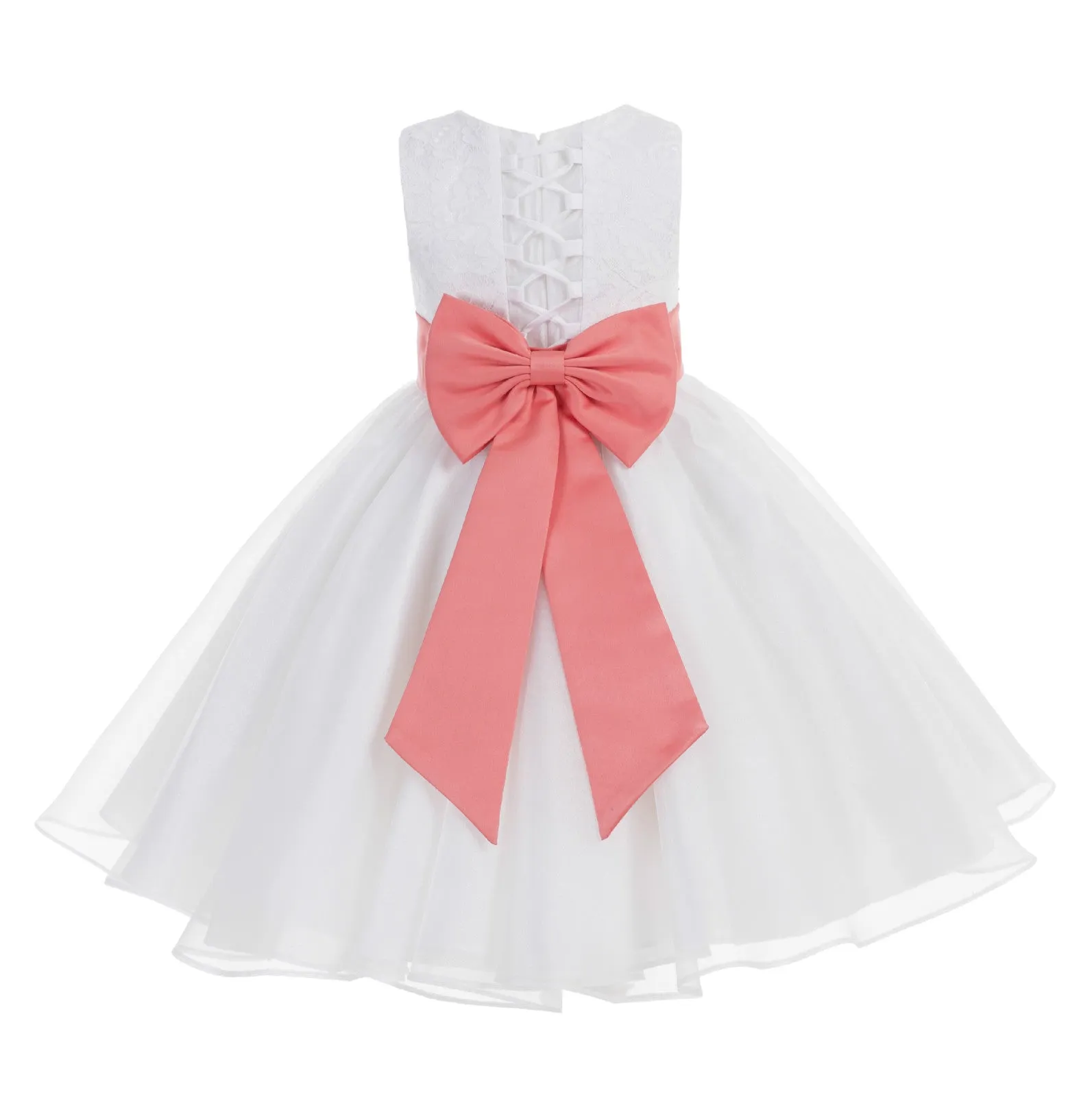 White Lace Organza Flower Girl Dress Elegant Formal Junior Beauty Pageant Communion Baptism 186T(3)