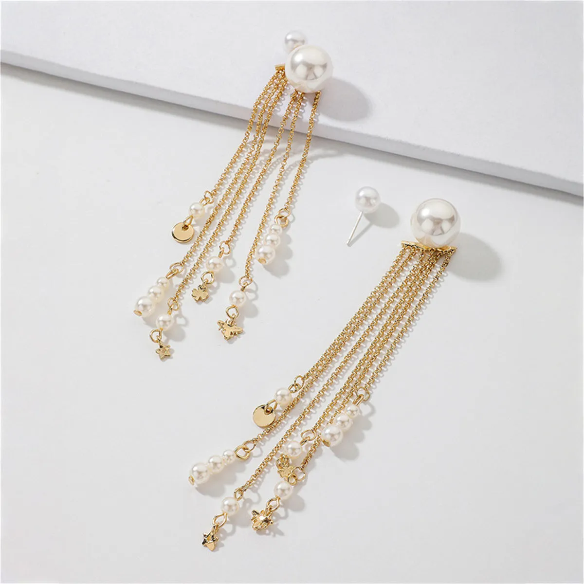 White Pearl & 18K Gold-Plated Tassel Ear Jackets