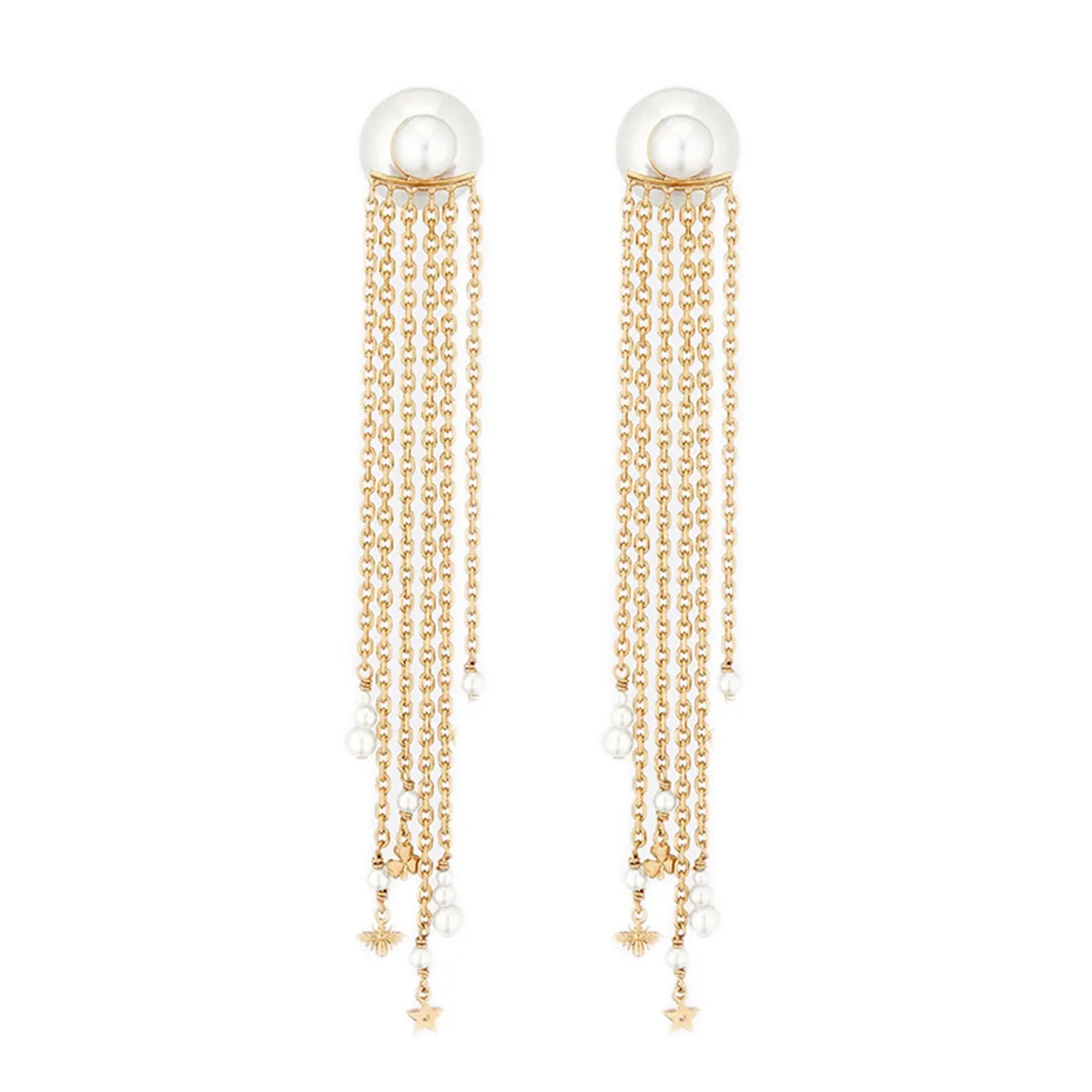 White Pearl & 18K Gold-Plated Tassel Ear Jackets
