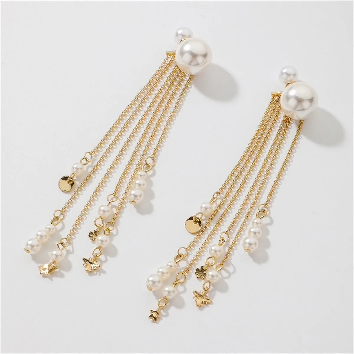 White Pearl & 18K Gold-Plated Tassel Ear Jackets