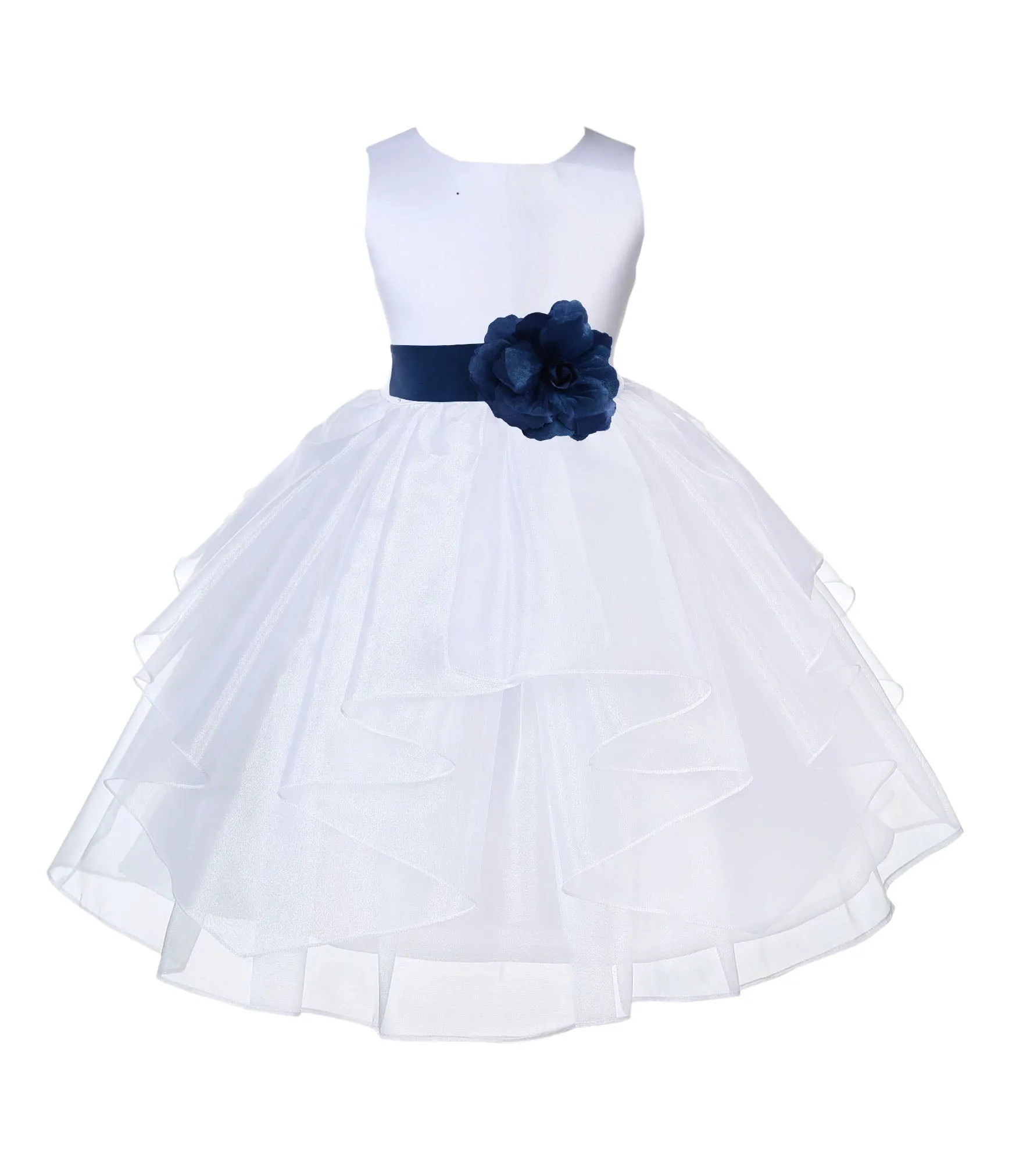White Satin Shimmering Organza Flower Girl Dress Junior Formal Pageant Baptism Christening 4613T(2)