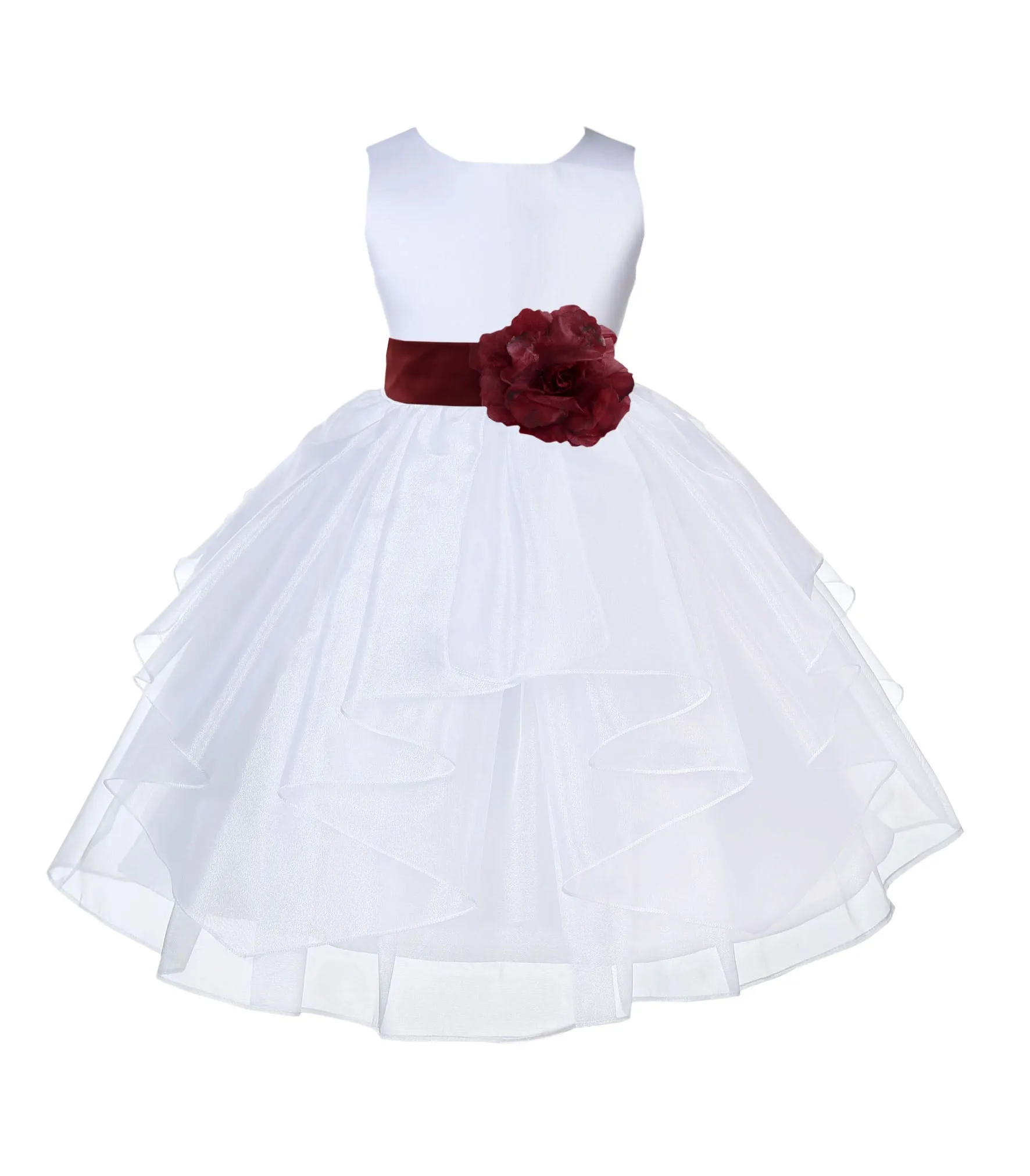 White Satin Shimmering Organza Flower Girl Dress Junior Formal Pageant Baptism Christening 4613T(2)