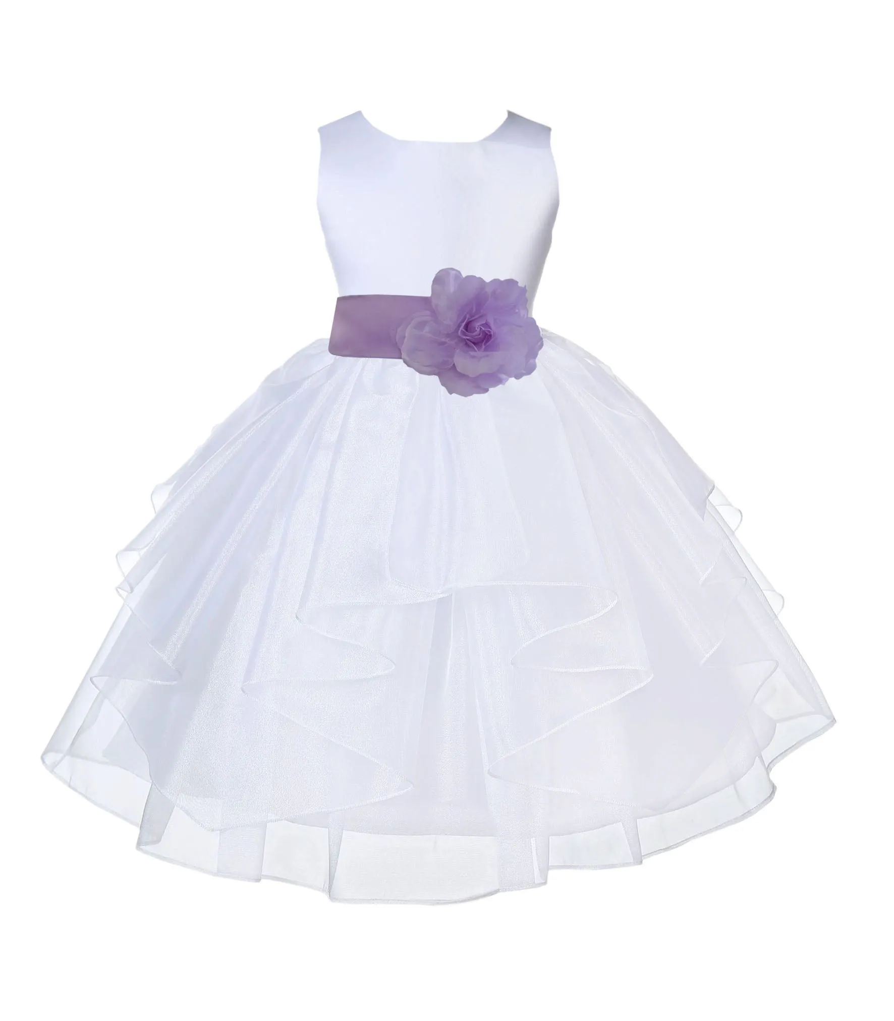 White Satin Shimmering Organza Flower Girl Dress Junior Formal Pageant Baptism Christening 4613T(3)
