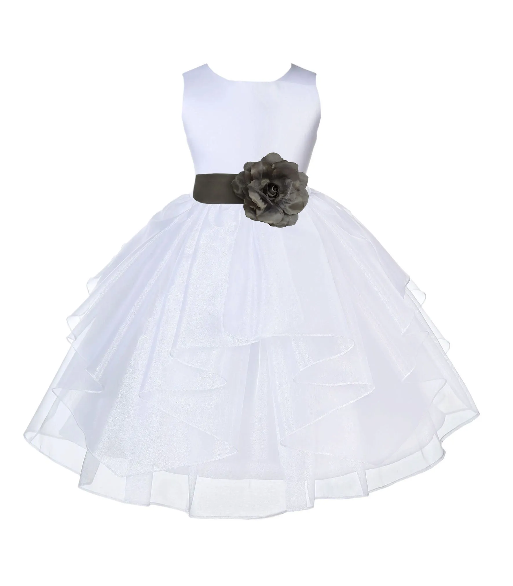 White Satin Shimmering Organza Flower Girl Dress Junior Formal Pageant Baptism Christening 4613T(3)