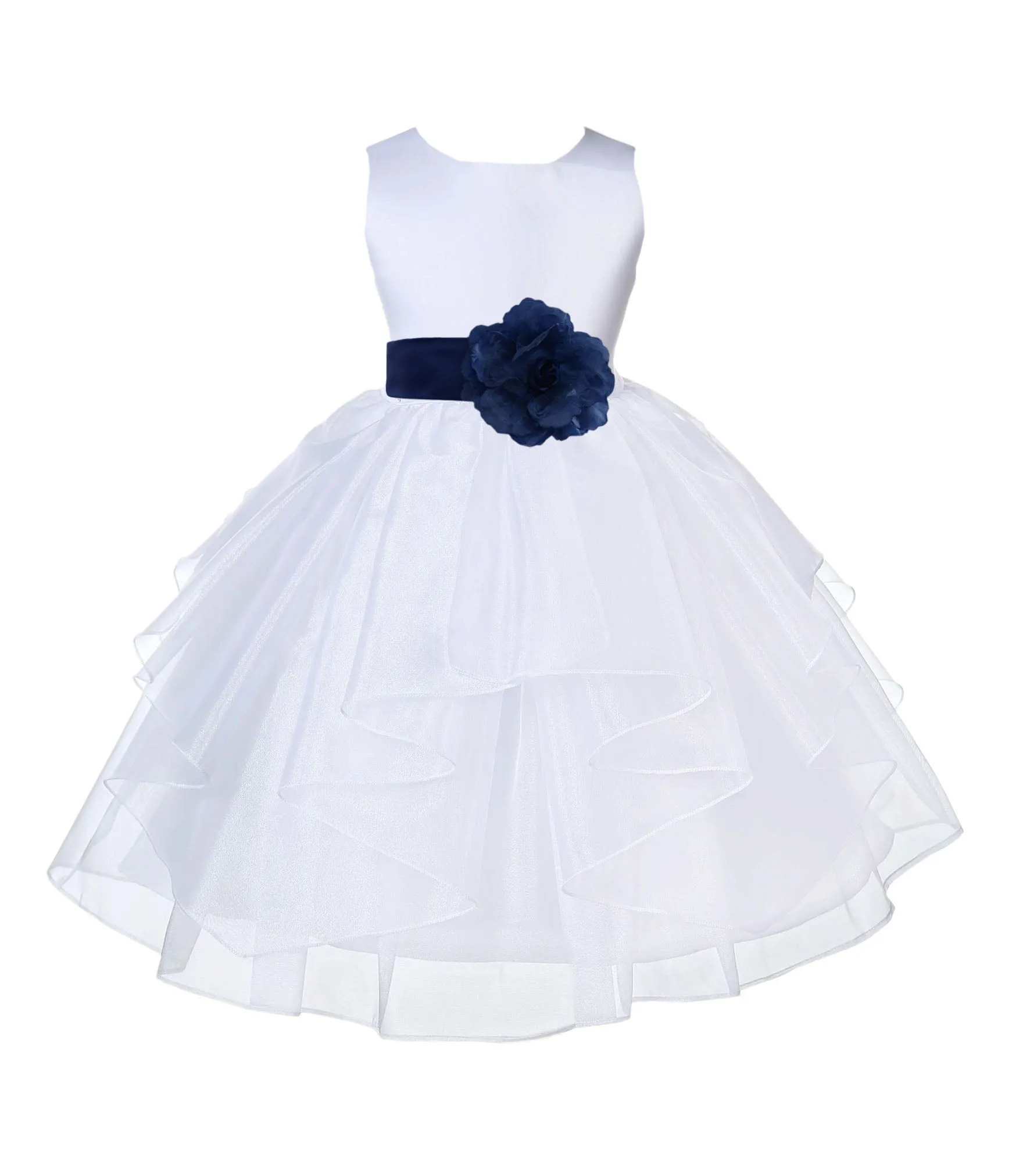 White Satin Shimmering Organza Flower Girl Dress Junior Formal Pageant Baptism Christening 4613T(3)