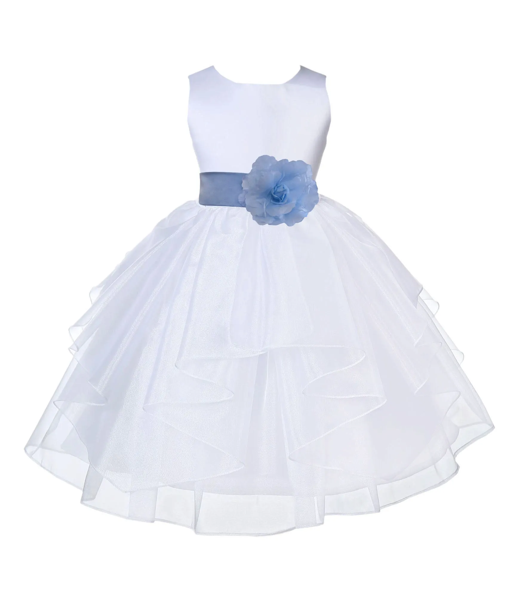 White Satin Shimmering Organza Flower Girl Dress Junior Formal Pageant Baptism Christening 4613T(3)