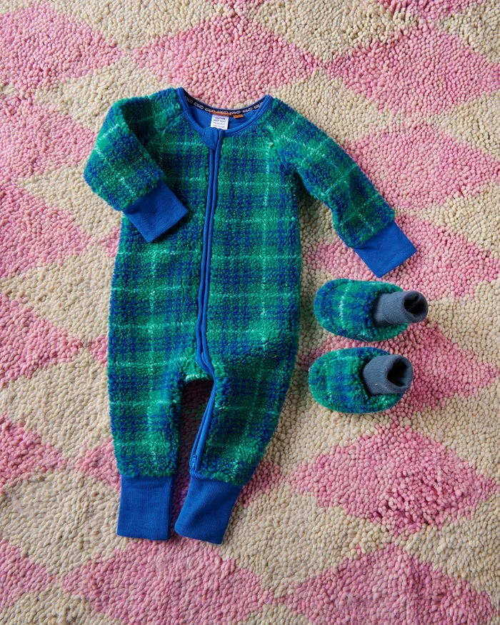 Wilderness Tartan Sherpa Long Sleeve Zip Romper | Kip & Co