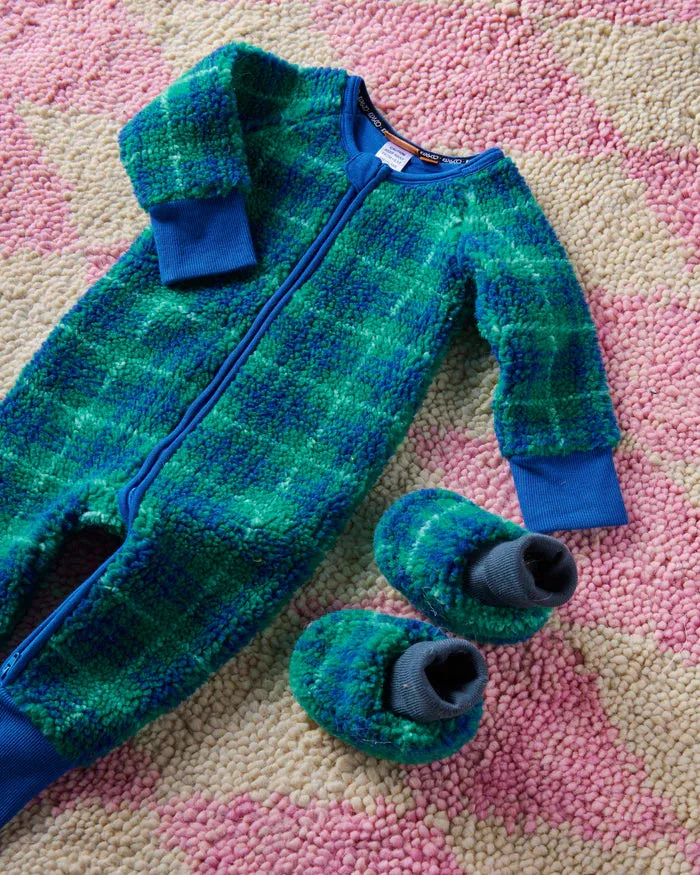 Wilderness Tartan Sherpa Long Sleeve Zip Romper | Kip & Co