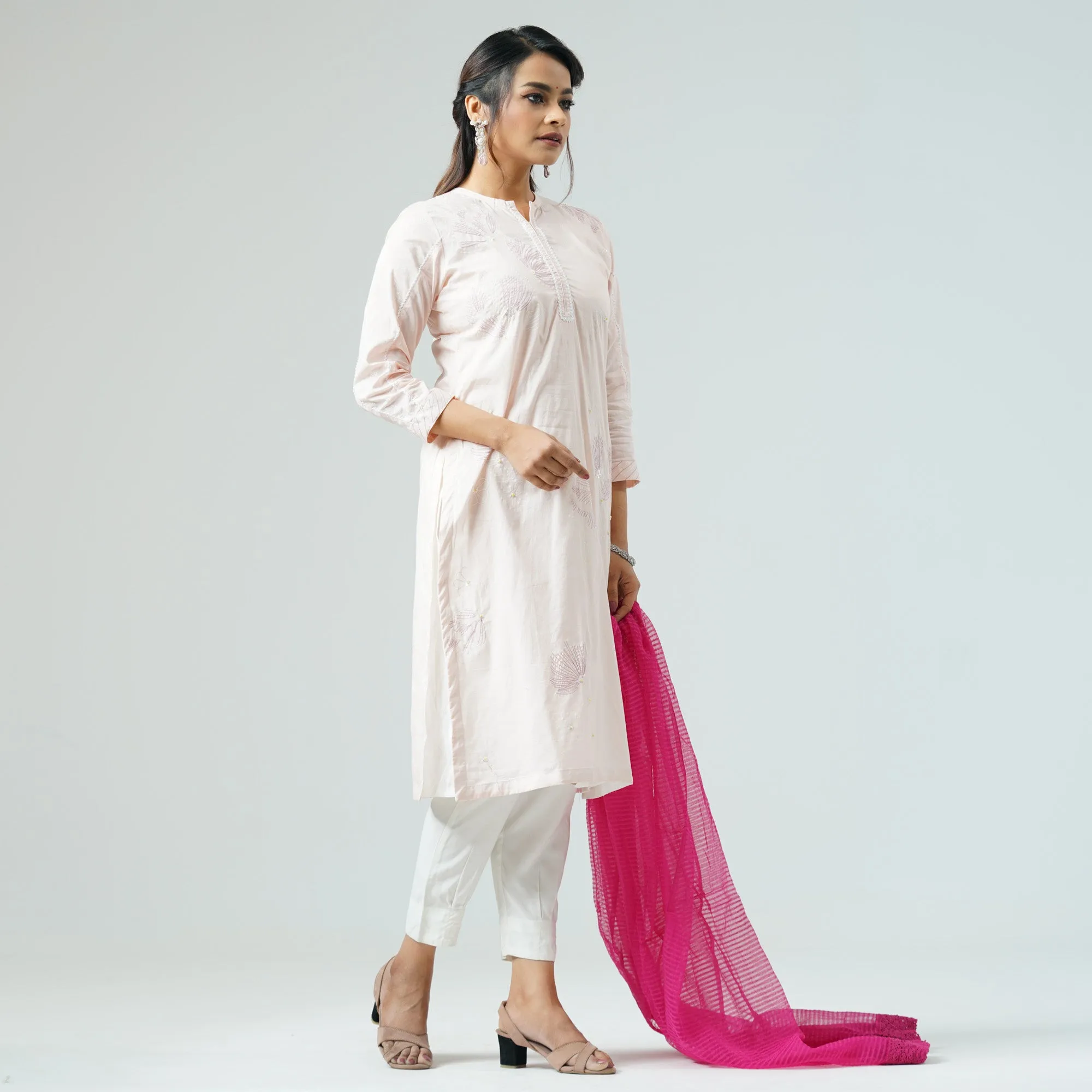 Womens Dusty Pink Embroidered Three Piece Set