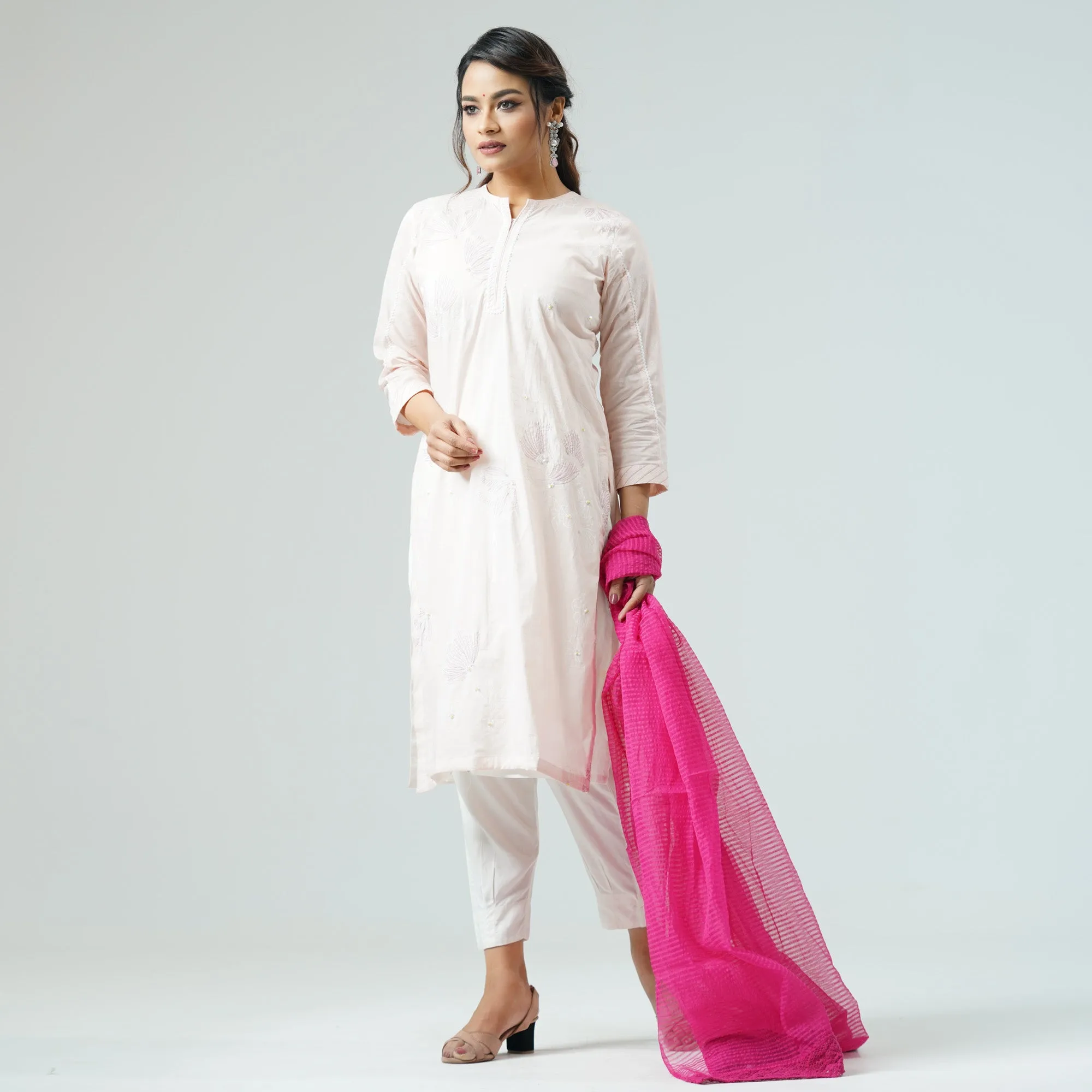 Womens Dusty Pink Embroidered Three Piece Set