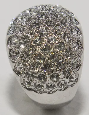 Women's Rhodium Plated Dress Ring Round Cut CZ Clusters 023