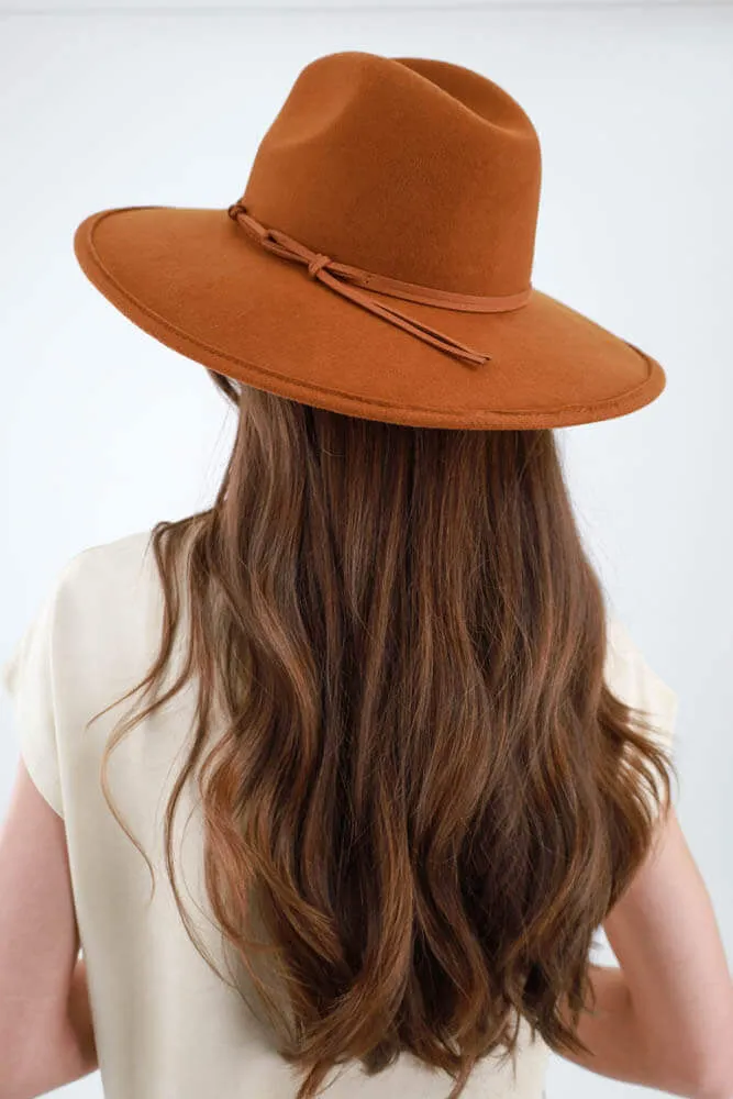 Wool Felt Fedora with Faux Suede Band - Camel