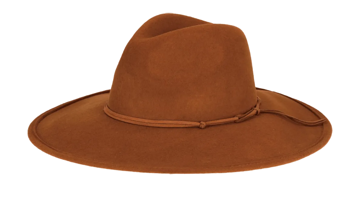 Wool Felt Fedora with Faux Suede Band - Camel