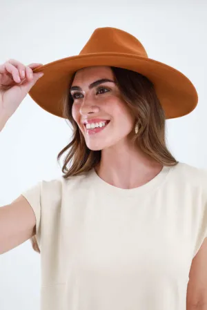 Wool Felt Fedora with Faux Suede Band - Camel