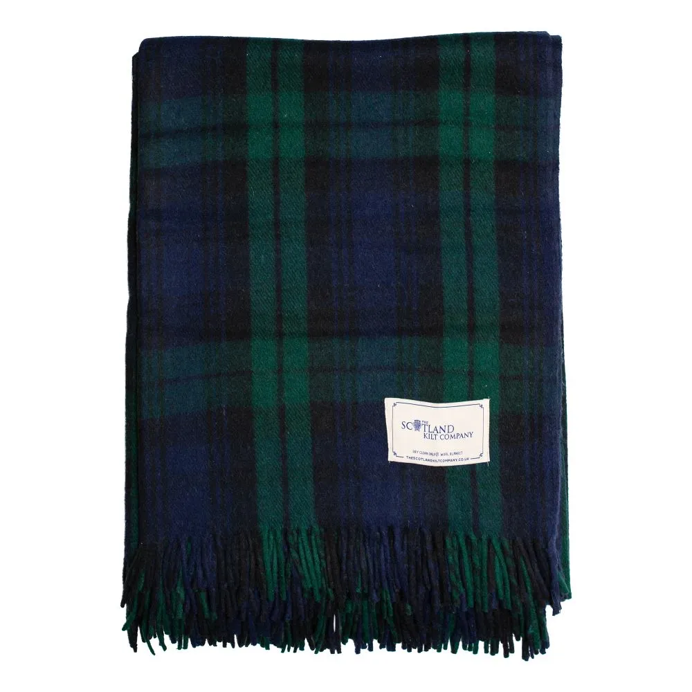 Wool Tartan King Size Blanket 69'' x 98'' - Black Watch