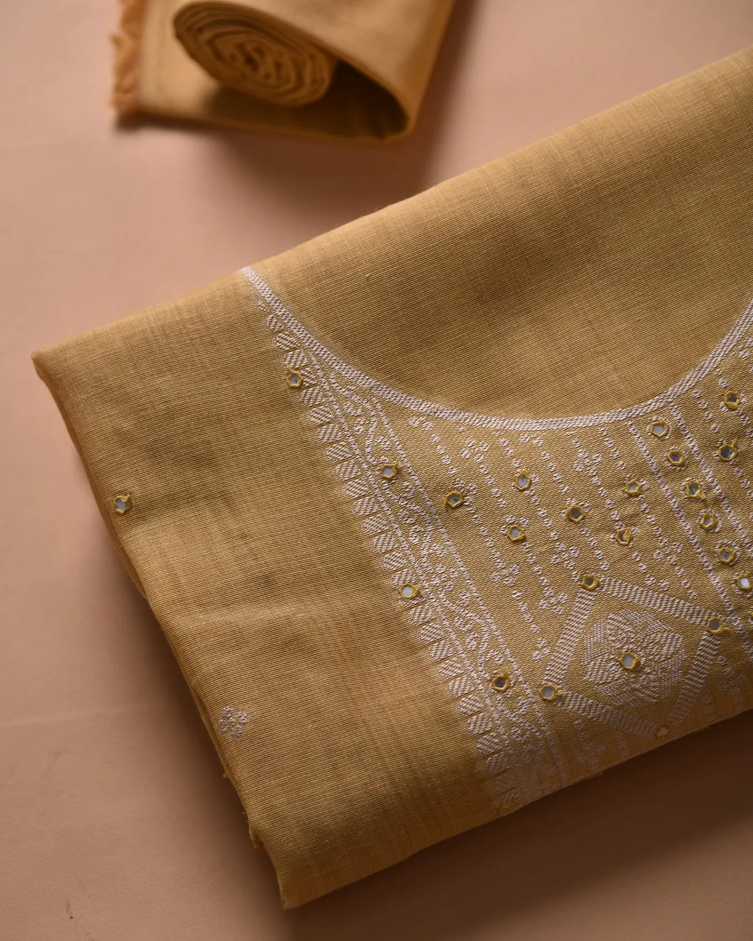 Yellow Chanderi Silk Blend Woven With Embellishment Unstitched Suit Fabric Set With Chanderi Silk Dupatta