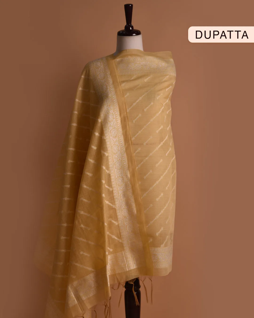 Yellow Chanderi Silk Blend Woven With Embellishment Unstitched Suit Fabric Set With Chanderi Silk Dupatta