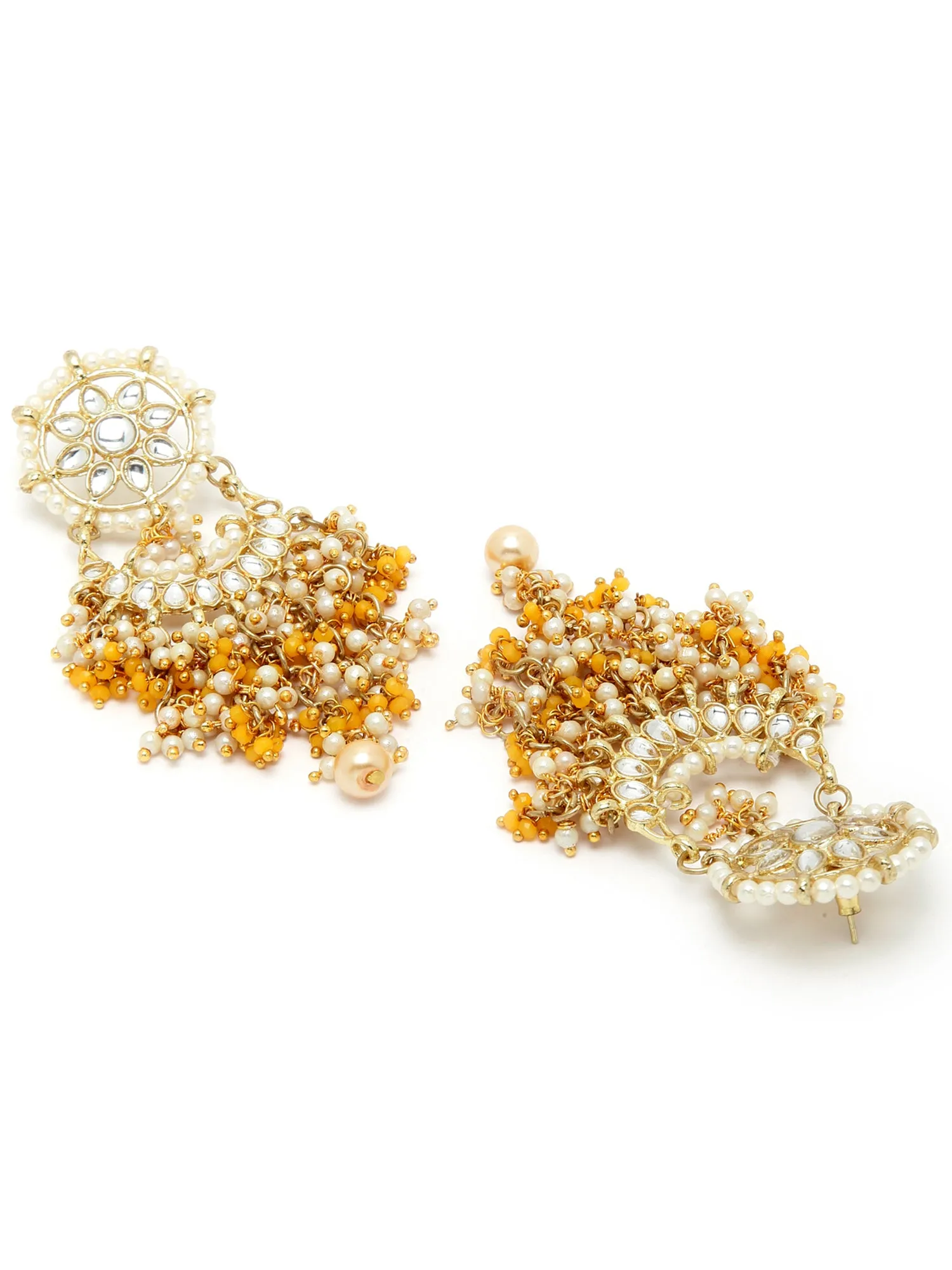 Yellow Crystal and Pearl Kundan Dangler Earrings for Women
