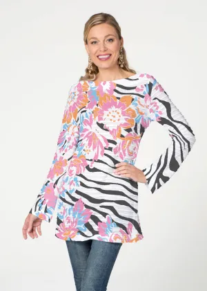Zebra Posy Black (8118) ~ Banded Boatneck Tunic