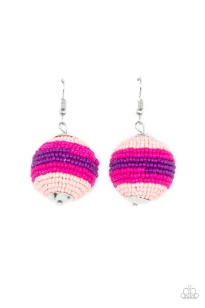 Zest Fest - Pink - Seed Bead Striped Ball Paparazzi Fishhook Earrings